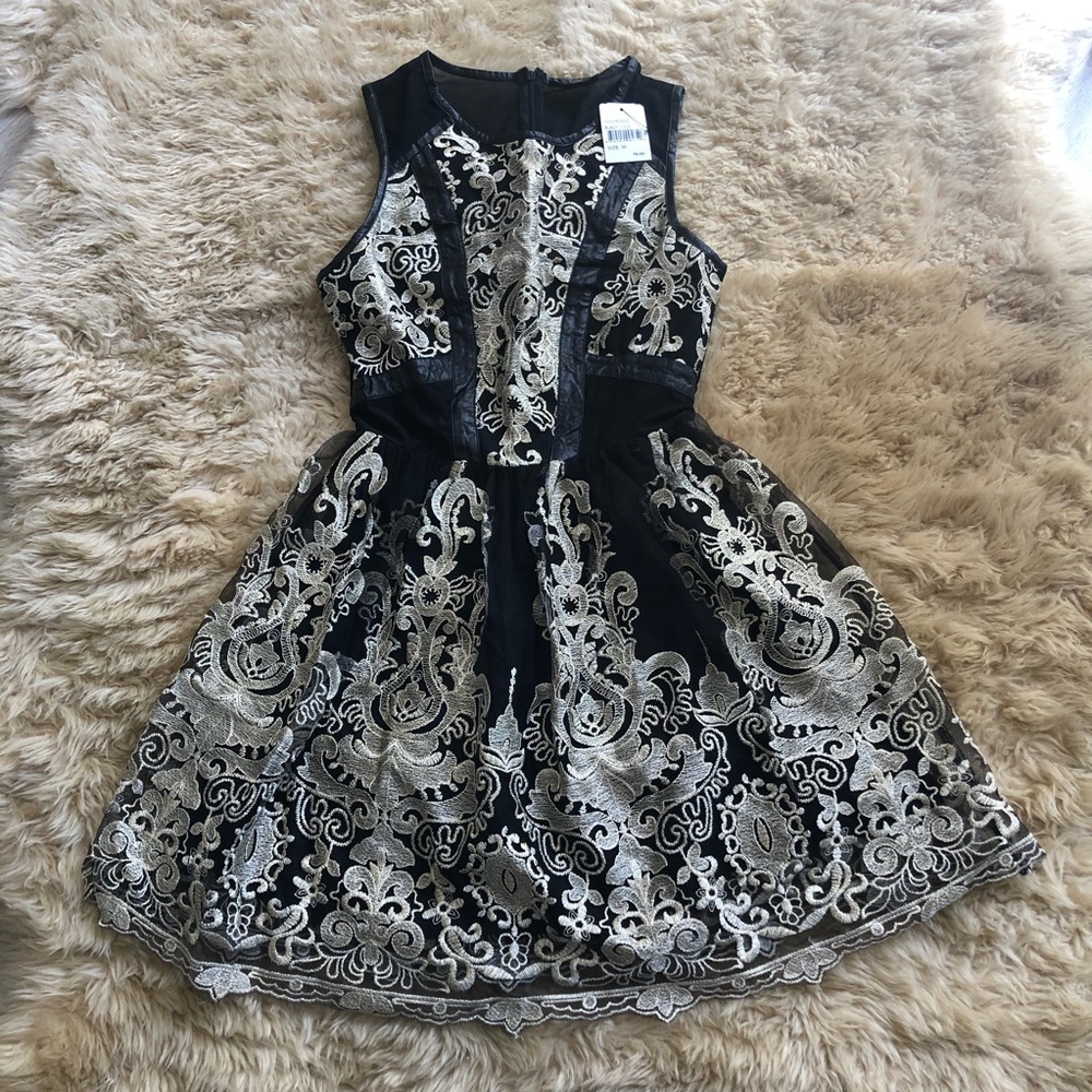 NWT ASTR Label Black and Gold A-Line Dress